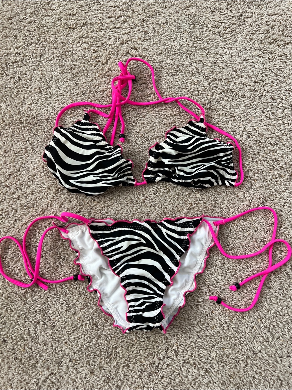 VENUS White Bikini Bottom with Pink Trim